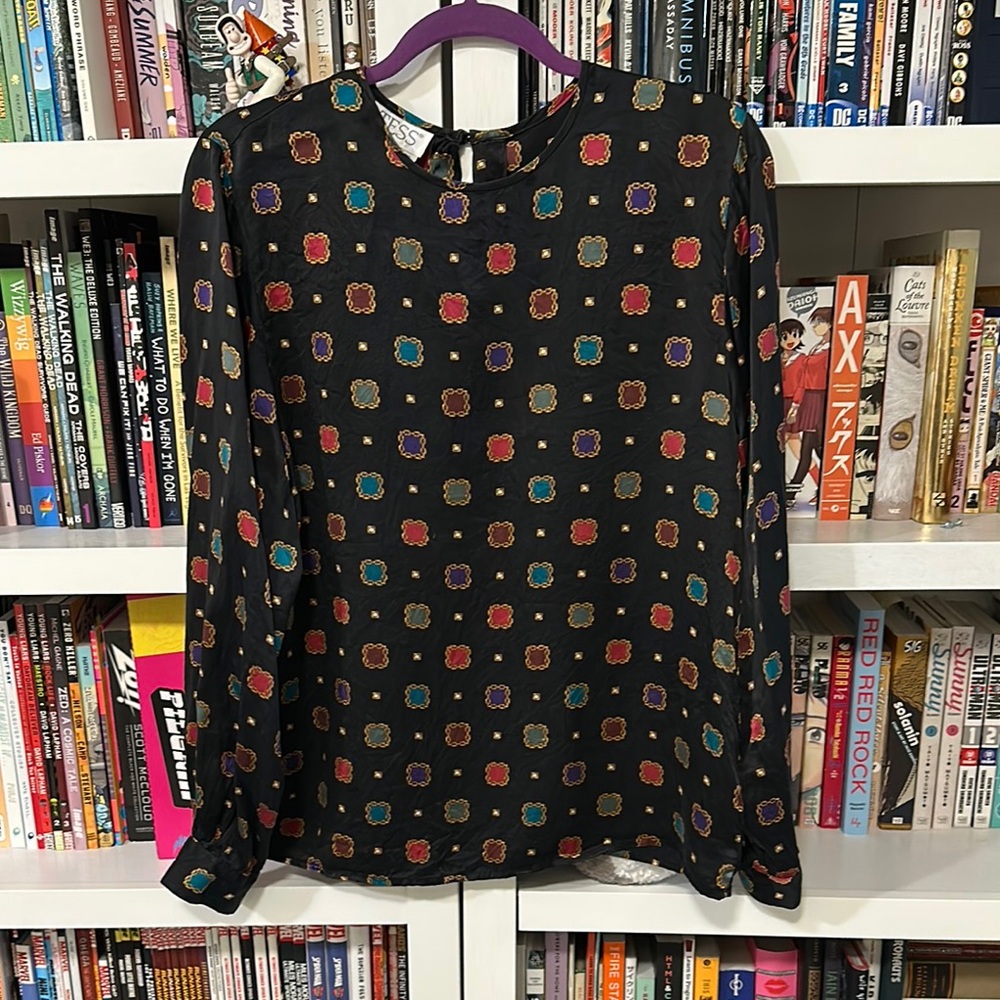 Vintage Multicolor Gem/Diamond Patterned Long Sleeve Top